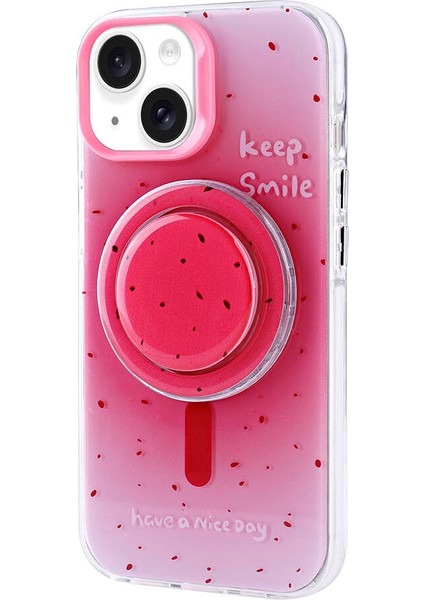 iPhone 15 Zore Magsafe Şarj Özellikli Tak-Çıkar Pop Soketli Zore Tiktok Kapak-Pembe Koyu