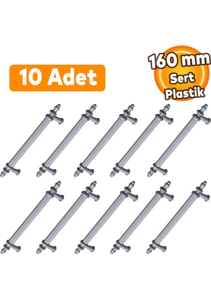 Polavit Mobilya Çekmece Mutfak Dolap Dolabı Kulpu Kulbu 160 mm Gri Sert Plastik Kulpları (10 ADET)