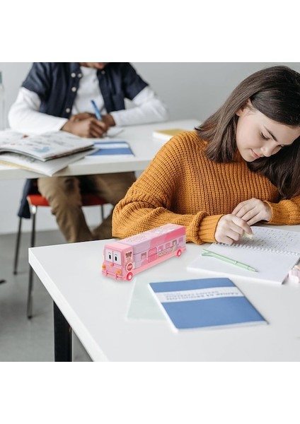 Heamor Otobüs Şekli Kalem Kutusu Karikatür Kalem Kutusu Büyük Kapasiteli Kırtasiye Organizatör Metal Kalem Kutusu Kız Erkek Için Iyilik Hediyeler Pembe (Yurt Dışından) fırsatları