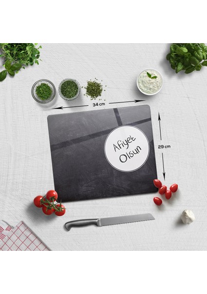 Afiyet Olsun | Karatahta Görünümlü | Cam Kesme Tablası | 29 cm x 34 cm fırsatları