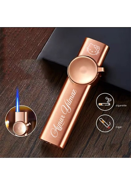 Kişiye Özel Isimli Hello Kitty Tasarım Metal Zarif Gold Çakmak