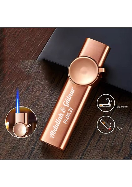 Kişiye Özel Isim ve Tarih Tasarım Metal Zarif Gold Çakmak