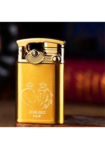 Kişiye Özel Tarih ve Harfli Tasarım Benzinli Lüks Metal Gold Çakmak modelleri