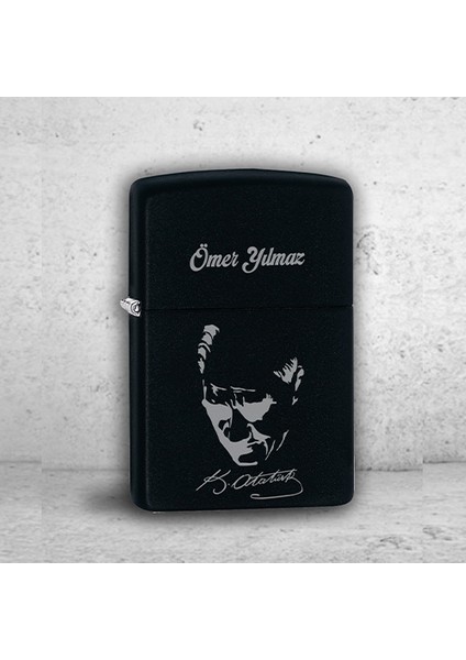 Kişiye Özel Isimli Benzinli Zippo Çakmak Atatürk Temalı Siyah