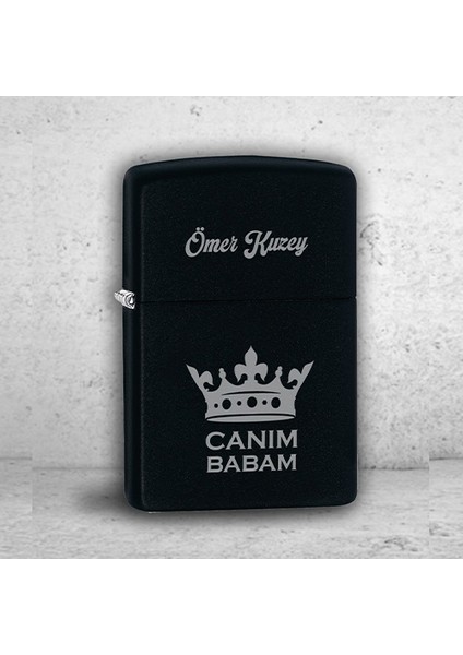 Kişiye Özel Isimli Benzinli Zippo Çakmak Canım Baba Temalı Siyah