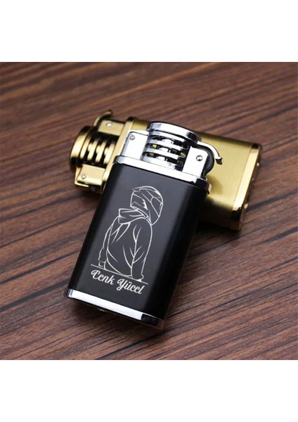 Kişiye Özel Isimli Siyah Tasarım Metal Çakmak Motor Temalı