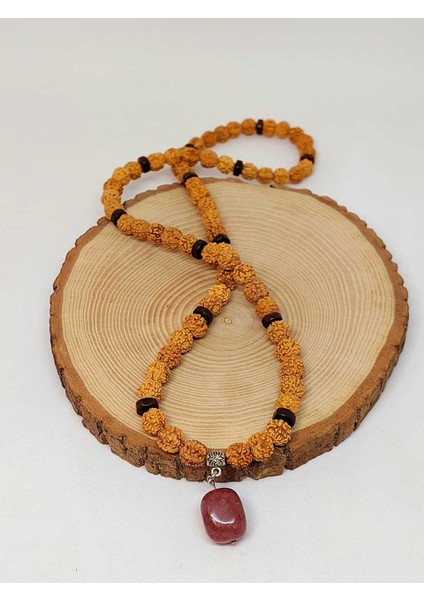 Çilek Kuvars Taşlı Rudraksha Tohum Kolye Dolama Bileklik 8mm (49724)
