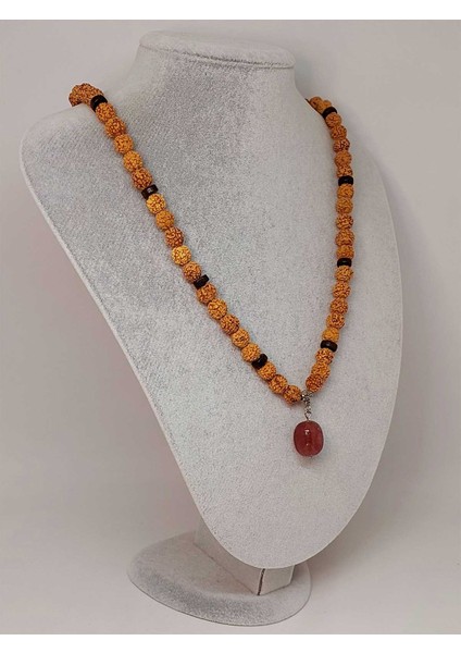 Çilek Kuvars Taşlı Rudraksha Tohum Kolye Dolama Bileklik 8mm (49724)