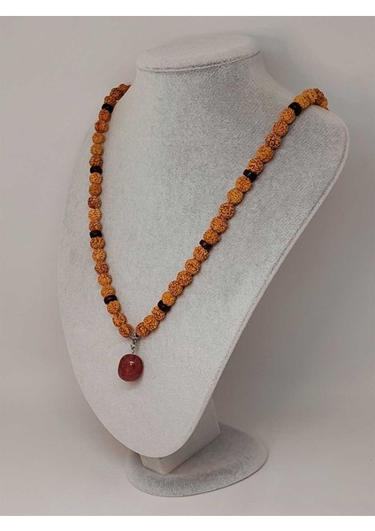 Çilek Kuvars Taşlı Rudraksha Tohum Kolye Dolama Bileklik 8mm (49724)