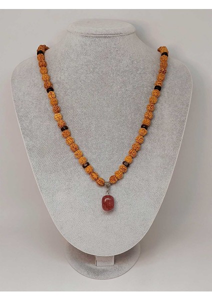 Çilek Kuvars Taşlı Rudraksha Tohum Kolye Dolama Bileklik 8mm (49724)