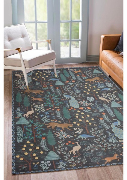Koyu Tonlu Doğa Desen Dijital Baskılı Zenit Kilim
