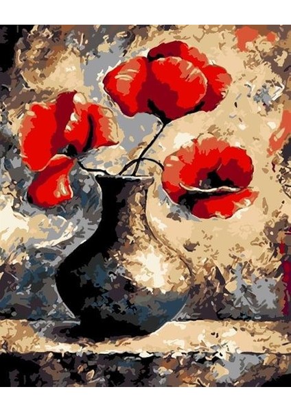 Vazodaki Gelincikler Sayılarla Boyama Seti 80X100 cm ( Tuval Şasesine Gerili)
