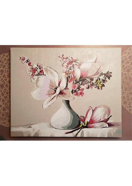 Beyaz Vazo ve Çiçekler Sayılarla Boyama Seti 50X65 cm (Tuvale Gerili) fiyatları