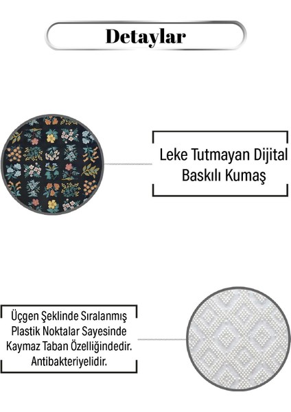 Siyah Üstüne Renkli Çiçek Desen Dijital Baskılı Zenit Kilim