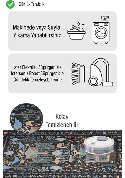 Siyah Üstüne Ev ve Doğa Desen Dijital Baskılı Zenit Kilim fiyatları