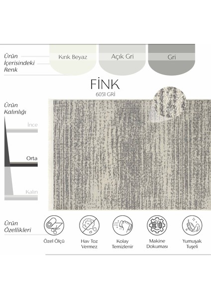 fink 6051 Gri Halı Oturma Odası Halısı Kesme Halı Yolluk Bukle Salon Halısı Dokuma Antre Hol Halısı