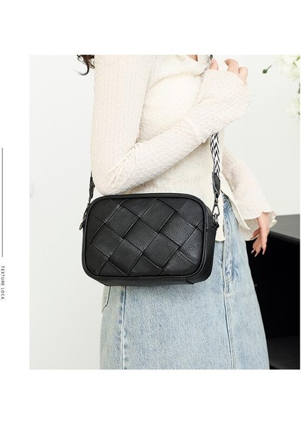 Moda Düz Renk Omuz Çantası Crossbody Çanta Kadın Deri Dokuma Çanta Cep Telefonu Çanta (Yurt Dışından)
