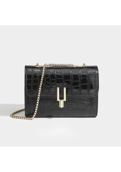 Kadın Çantası High-End Timsah Desen Çanta Hafif Lüks Retro Zincir Küçük Kare Çanta Moda Çok Yönlü Crossbody Omuz Çantası (Yurt Dışından)