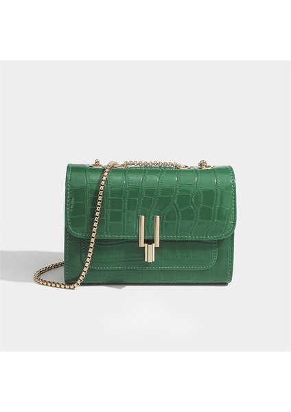 Kadın Çantası High-End Timsah Desen Çanta Hafif Lüks Retro Zincir Küçük Kare Çanta Moda Çok Yönlü Crossbody Omuz Çantası (Yurt Dışından)