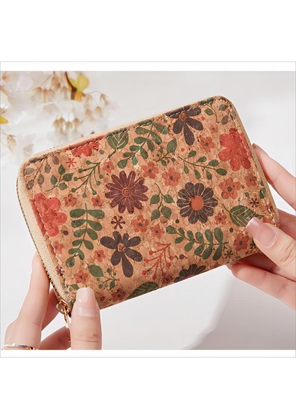 Çok Fonksiyonlu Fermuarlı Edebi Retro Ahşap Tahıl Kısa Cüzdan, Kadın Cüzdanı Için Taşınabilir Kart Çantası (Yurt Dışından)