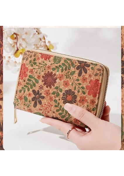Çok Fonksiyonlu Fermuarlı Edebi Retro Ahşap Tahıl Kısa Cüzdan, Kadın Cüzdanı Için Taşınabilir Kart Çantası (Yurt Dışından)