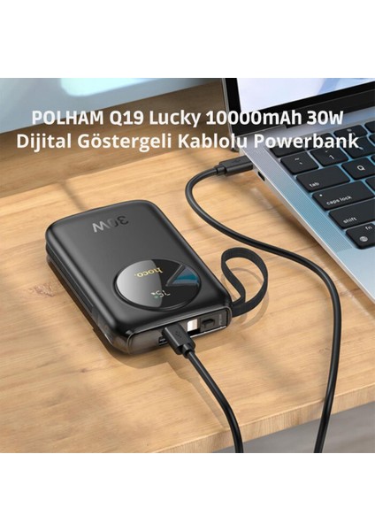 Dahili Type-C ve Iphone Lightning Kablolu 22.5W 10000MAH Powerbank, Dijital Göstergeli Ultra Hızlı Powerbank