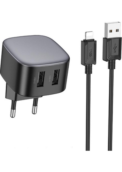 Hc 10.5W 2x USB Şarj Başlığı ve 1mt iPhone Lightning Kablolu Hızlı Şarj Adaptör Seti, Isı ve Akım Korumalı Şarj Aleti