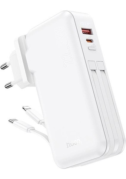 Dahili Type-C Kablolu ve Iphone Kablolu 22.5W 10000 Mah Powerbank ve Priz Girişli Şarj Cihazı