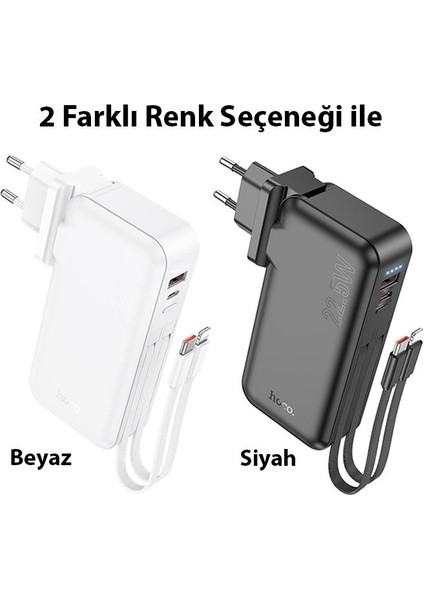 Dahili Type-C Kablolu ve Iphone Kablolu 22.5W 10000 Mah Powerbank ve Priz Girişli Şarj Cihazı modelleri