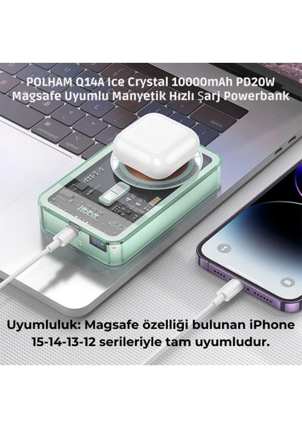 Baseus 20W 10000MAH Magsafeli Kablosuz Powerbank, Iphone 12,13,14,15 Serisi ile Uyumlu Powerbank