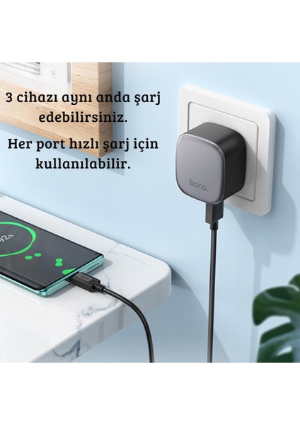 Şarj Akım Korumalı Çift USB Type-C Kablolu Şarj Başlığı Samsung Huawei Xiaomi Lenovo Şarj Seti