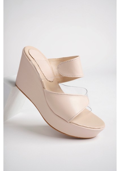 BA04464 Ten Kadın Yan Şeffaf Günlük Abiyelik Dolgu Topuklu Terlik - Ten - 39 modelleri