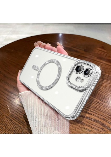 Apple Iphone 11 Kılıf Tam Kamera Korumalı Kenarları Swarovski Taşlı Parıltılı Simli Parlak Magsafe