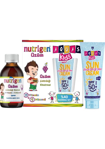 Üzüm + Aquas Kids Spf 50+ Sun Cream Çocuk Güneş Kremi Yaz Seti