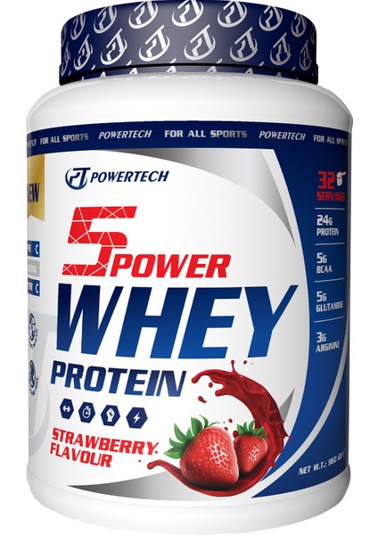 Powertech Nutrition 5power Whey Protein Tozu Çilek Aromalı 960 gr 32 Servis