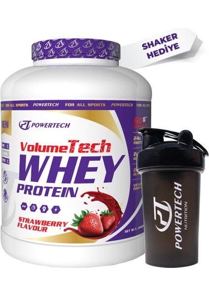 Powertech Nutrition Volumetech Whey Protein Çilek Aromalı Protein Tozu 2400 gr 60 Servis