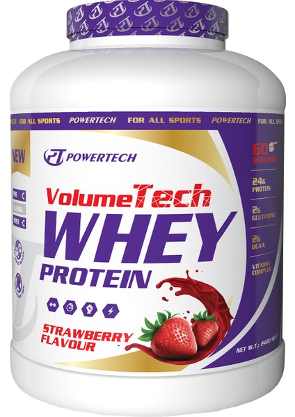 Powertech Nutrition Volumetech Whey Protein Çilek Aromalı Protein Tozu 2400 gr 60 Servis