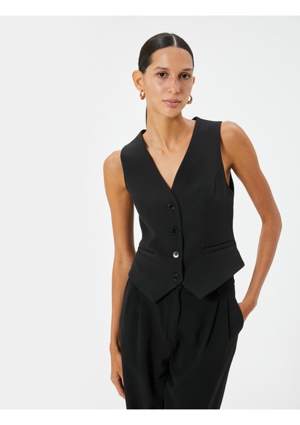 Blazer Yelek V Yaka Astarlı