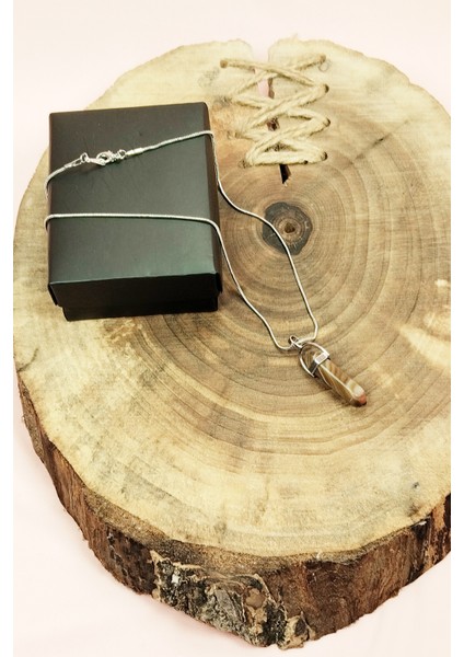 Kahverengi Akik Doğal Taşı Zincirli El Yapımı Tasarımlı Kolye Uç: 3,5 cm Zincir: 20 cm Kutulu modelleri