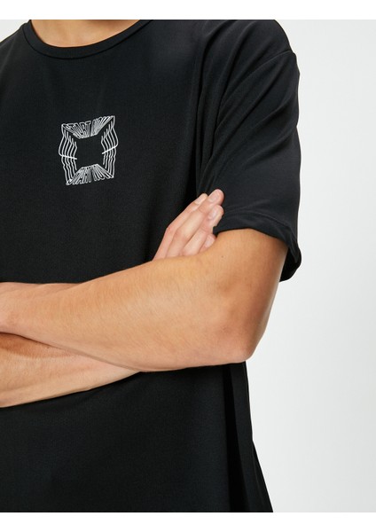 Spor Tişört Slogan Baskılı Bisiklet Yaka Kısa Kollu indirimleri