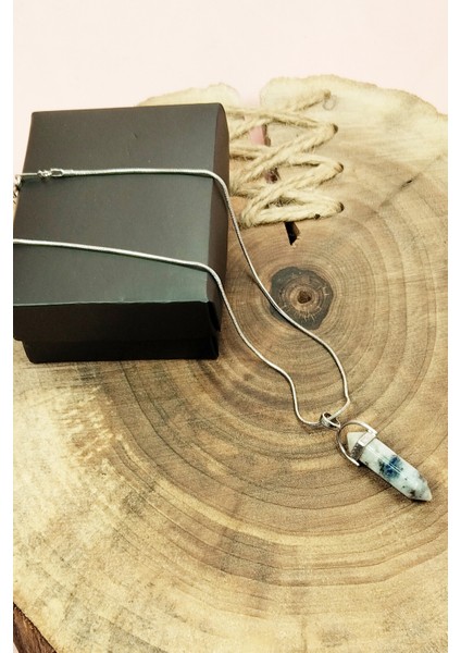 Mavi Kuvars Doğal Taşı Zincirli El Yapımı Tasarımlı Kolye Uç: 3,5 cm Zincir: 20 cm Kutulu fırsatları