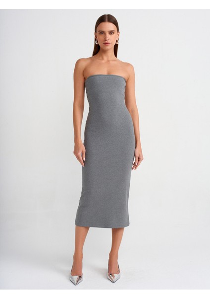 91127 Straplez Midi Elbise-Antrasit
