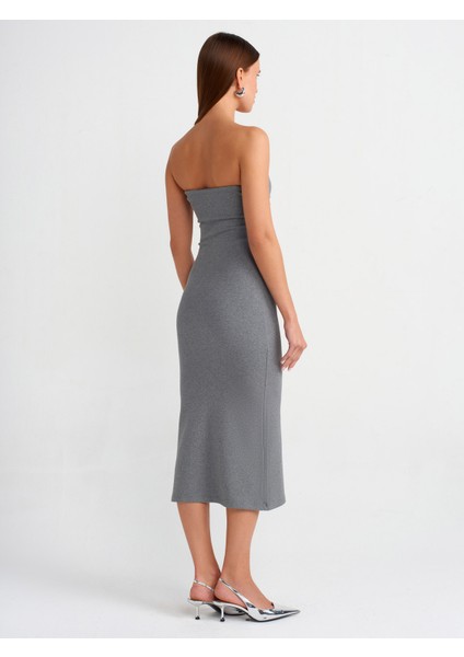 91127 Straplez Midi Elbise-Antrasit