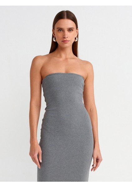 91127 Straplez Midi Elbise-Antrasit