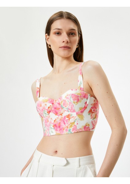 Çiçekli Büstiyer Kalın Askılı Kalp Yaka Slim Fit