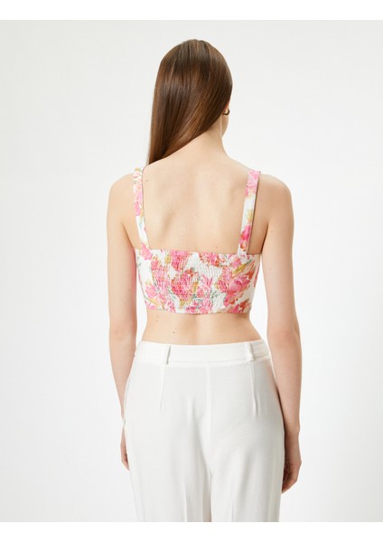 Çiçekli Büstiyer Kalın Askılı Kalp Yaka Slim Fit