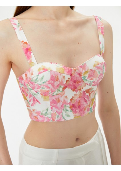 Çiçekli Büstiyer Kalın Askılı Kalp Yaka Slim Fit