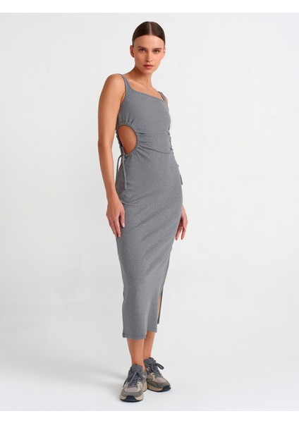 91106 Pencere Detaylı Uzun Elbise-Antrasit modelleri