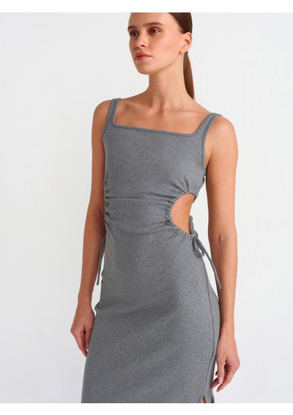 91106 Pencere Detaylı Uzun Elbise-Antrasit fırsatları