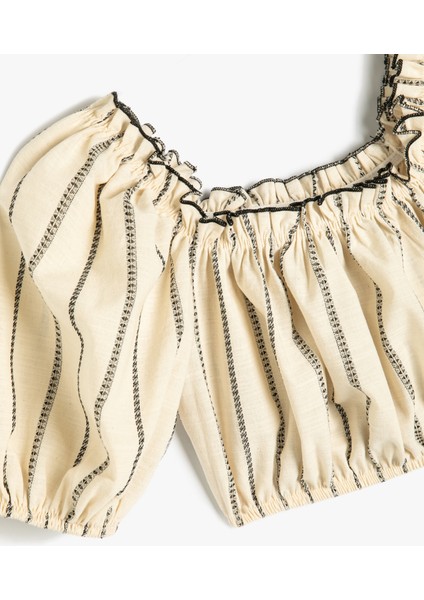 Crop Bluz Balon Kollu Fırfır Detaylı Pamuklu modelleri